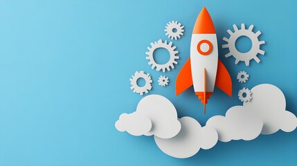 Poster - Aerospace Engineering Rocket with Gears in Paper Cut