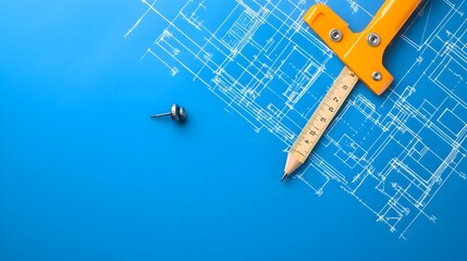Poster - Blueprint Ruler and Pencil Representing Design Planning in Paper Cut Art
