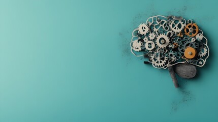 Poster - Brain Gears in Paper Cut Art Symbolizing Mental Health Concept