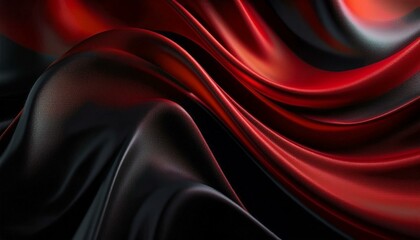 Poster - Abstract Background with 3D Wave black and red Gradient Silk Fabric. Curtain. Luxury background for design. Shiny smooth flowing fabric. Wavy, Christmas, Valentine's Day, anniversary,
