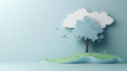 Poster - Dramatic Lightning Storm Strikes Tree in Paper Cut Style