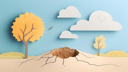 Aufkleber - Drought and Water Scarcity Symbolized in Minimalist Paper Cut Art