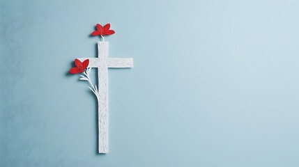 Aufkleber - Easter Cross with Lilies in Paper Cut Style for Religious Holiday or