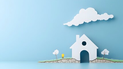 Aufkleber - Earthquake with Cracked Ground in Paper Cut Style Abstract Landscape