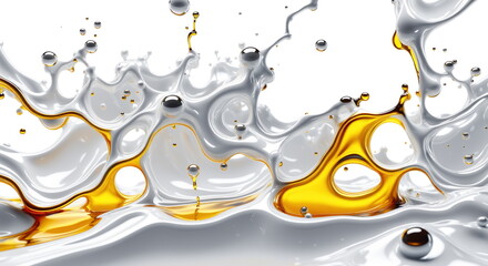 Poster - Golden liquid splashing and rippling on a reflective surface, creating a beautiful and dynamic pattern