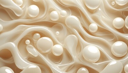 Poster - Creamy white liquid with bubbles and swirls. The image features an abstract, organic design with a smooth, glossy texture