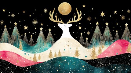 Wall Mural -   Deer in moonlit forest