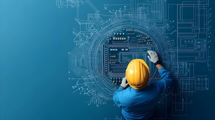 Aufkleber - Engineer with Circuit Board in Paper Cut Style Representing Electrical Engineering