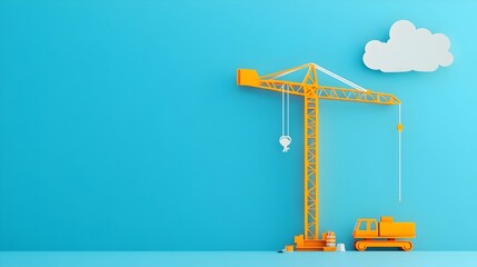 Poster - Engineer with Crane Overseeing Construction Site in Paper Cut Style