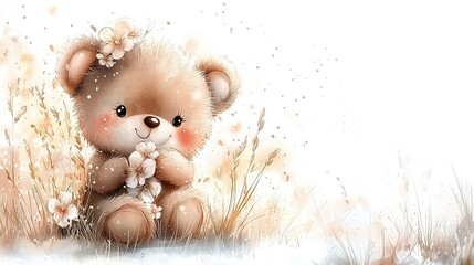 Wall Mural -   Teddy Bear in Field