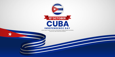 Wall Mural - Cuba independence day celebration background with waving ribbon cuba flag design