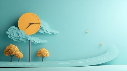 Poster - High Wind Road Sign in Paper Cut Style Symbolizing Stormy Weather