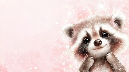 Poster -   Raccoon with  in winter landscape