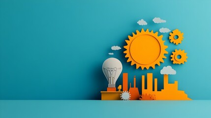 Poster - Industrial Engineer Paper Cut Representation with Gears and Factory