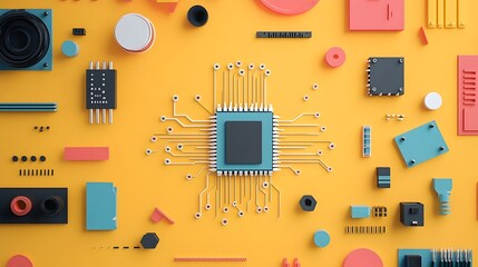 Aufkleber - Intricate Circuit Board Microchip in Artful Paper Cut Design