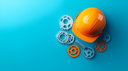 Poster - Mechanical Engineer in Hard Hat with Gears in Paper Cut Art