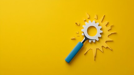 Poster - Mechanical Engineering Blueprint Concept with Gear and Wrench in Paper Cut Style