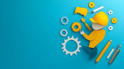 Poster - Mechanical Repair Represented in Paper Cut Art Style