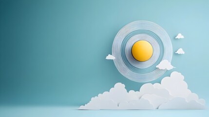 Poster - Minimalist Paper Cut Art of Weather Radar with Circular Waves