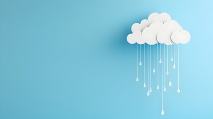Leinwandbilder - Minimalist Paper Cut Cloud with Raindrops Representing Rainfall in Digital Artwork