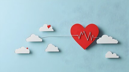 Poster - Minimalist Paper Cut Heart with Heartbeat Line Representing Cardiology