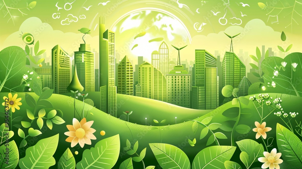 07231249 323. Artistic vector illustration of a sustainable green city ...