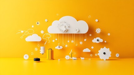 Aufkleber - Paper Cut Style Weather Forecast Map with Symbolic Icons