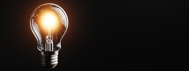 Sticker -  A light bulb against black backdrop, reflecting light bulb image on its side