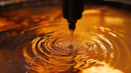 Wall Mural - Golden Ripples: A Drop Falling Into Liquid Gold