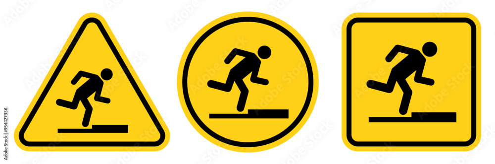 Tripping hazard symbol safety sign. Floor surface obstacle fall caution ...