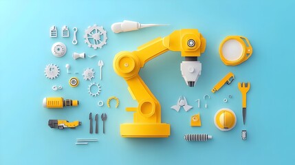 Poster - Robotic Arm Symbolizing Automation Engineering in Paper Cut Style