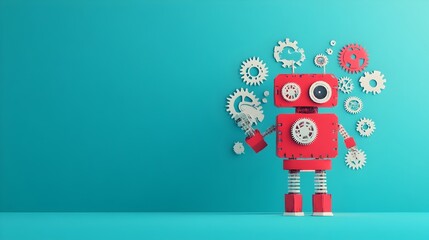 Poster - Robotic Gears Representing Automation Engineering in Paper Cut Aesthetic