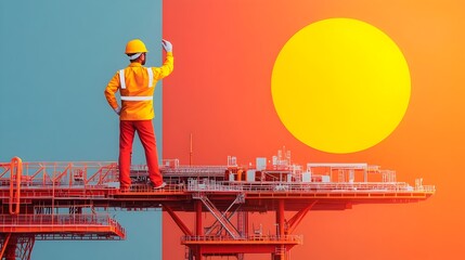 Aufkleber - Skillful Engineer Representing Petroleum Industry in Paper Cut Artwork