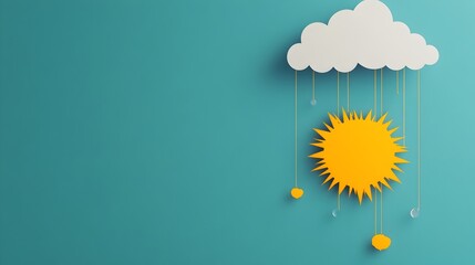 Aufkleber - Sun and Rain Cloud Paper Cut Style Symbolizing Mixed Weather Conditions