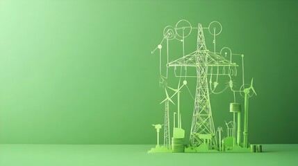 Poster - Sustainable Electric Grid in Paper Cut Aesthetic Representing Eco Friendly Energy Distribution
