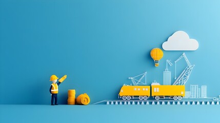 Poster - Transportation Engineering Blueprint in Paper Cut Style Symbolizing Infrastructure Design