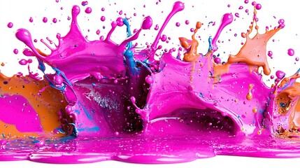 Wall Mural -   A splash of pink and orange liquids dancing differently on white background