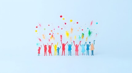 Poster - Vibrant Holi Powder Explosions in Stylized Paper Cut Festival Crowd