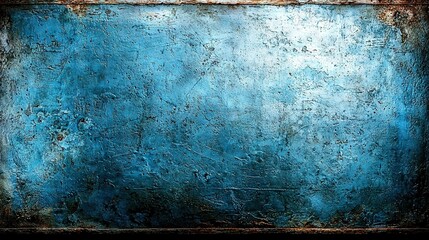 Wall Mural -   A metal plate covered in blue paint, with rust spots on both sides, forms a square shape