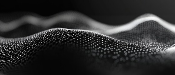 Fototapete - Line art illustration of a dynamic black hexagonal wave Futuristic honeycomb design Representation of digital technology web flow and big data visualization