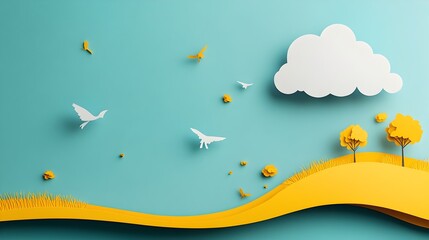 Poster - Windy Road Sign Symbolizing High Winds in Paper Cut Graphic Style