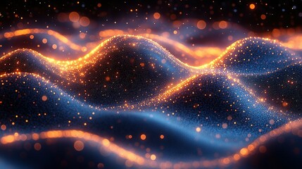 Poster - Abstract 3D Render of a Wavy Surface with Glowing Particles