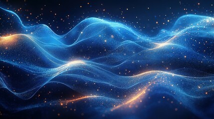 Poster - Abstract Blue and Gold Wavy Particle Background