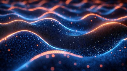 Poster - Abstract Blue and Orange Glowing Particle Waves