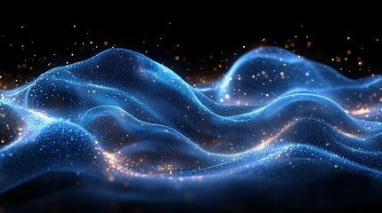 Poster - Abstract Blue and Gold Particle Wave Pattern