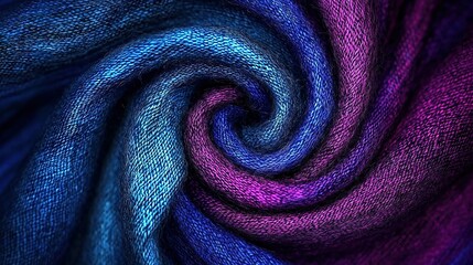 Sticker -   A zoomed-in view of a blue and purple fabric with a prominent spiral pattern along its upper edge