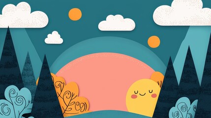 Wall Mural - Happy Sunset Illustration.