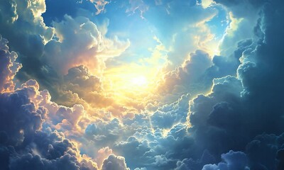 Wall Mural - the sky is filled with clouds and the sun is shining through them