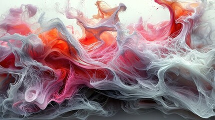 Wall Mural -   White, pink, and red liquid in water on white background