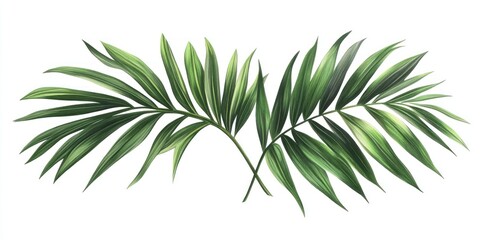 Two Palm Fronds with Green Veins on White Background